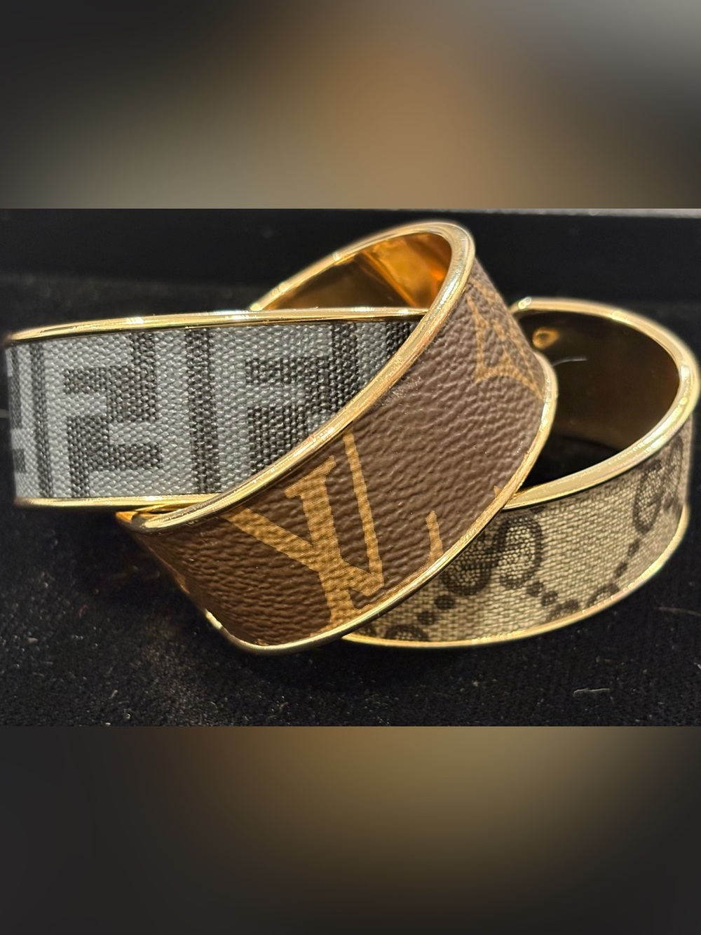 3 Designer-Inspired Gold-Trim Monogram Cuff Bracelets